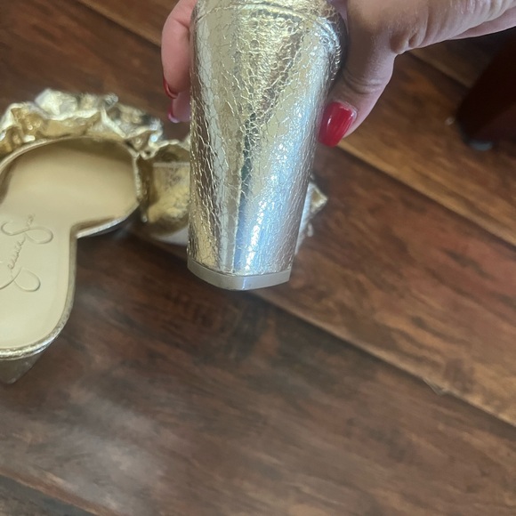 Gold Ruffle Open-Toe Heels - Picture 4 of 6